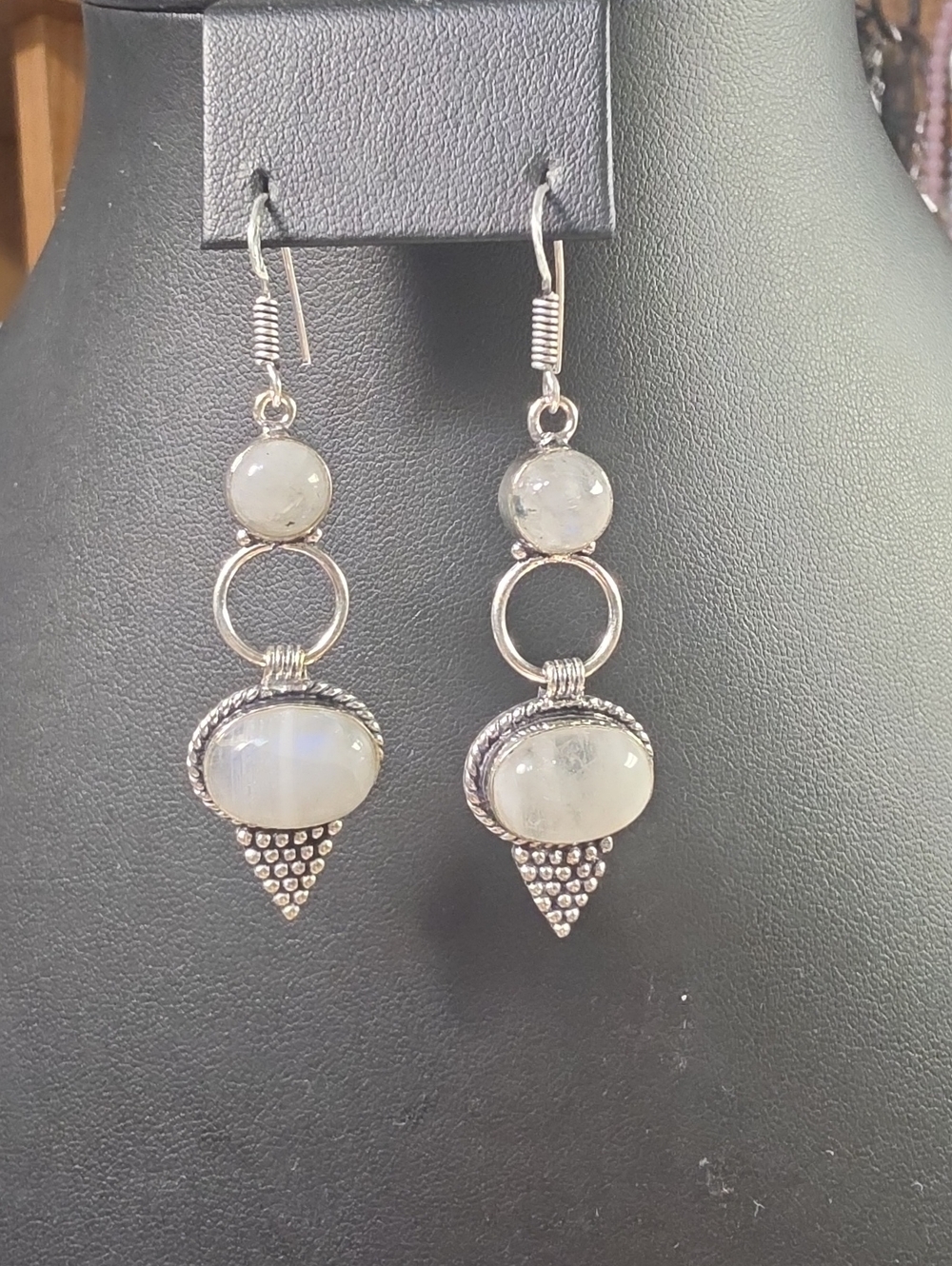 925 Sterling Silver Moonstone Drop Earrings - White Moonstone